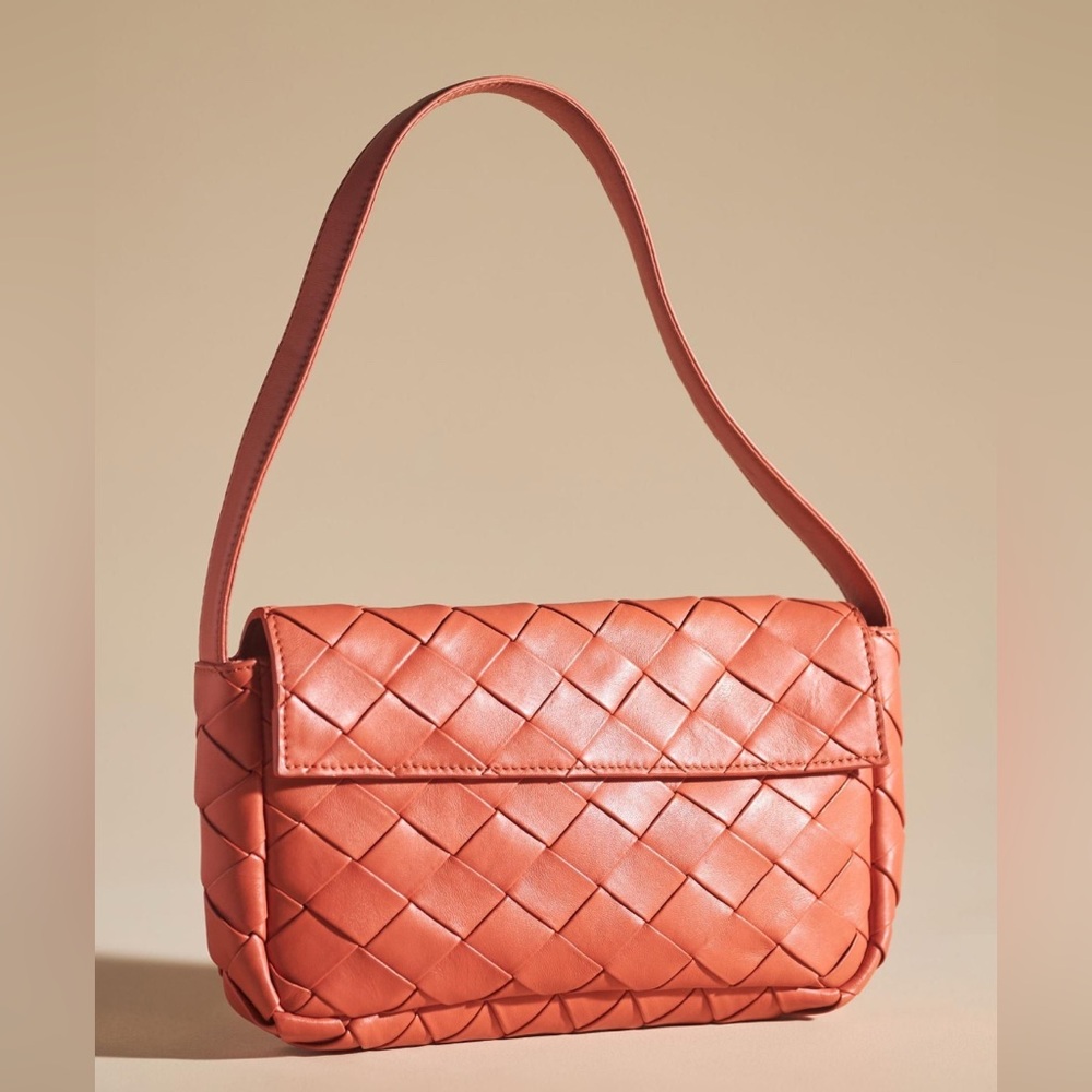 Anthropologie Woven Leather Shoulder Bag, Terracotta, Clay, Boxy, Purse